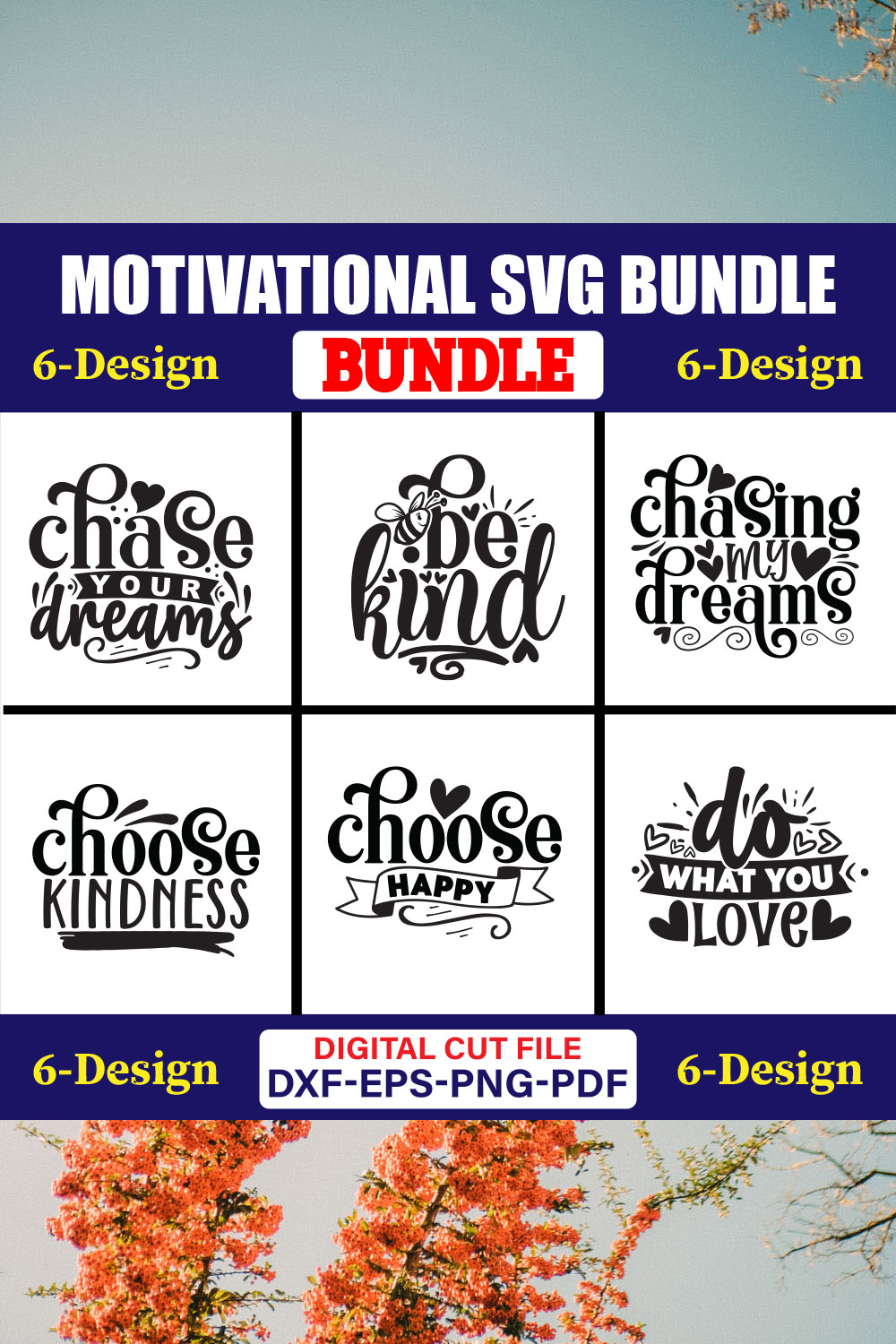 Motivational SVG T-shirt Design Bundle Vol-12 pinterest preview image.