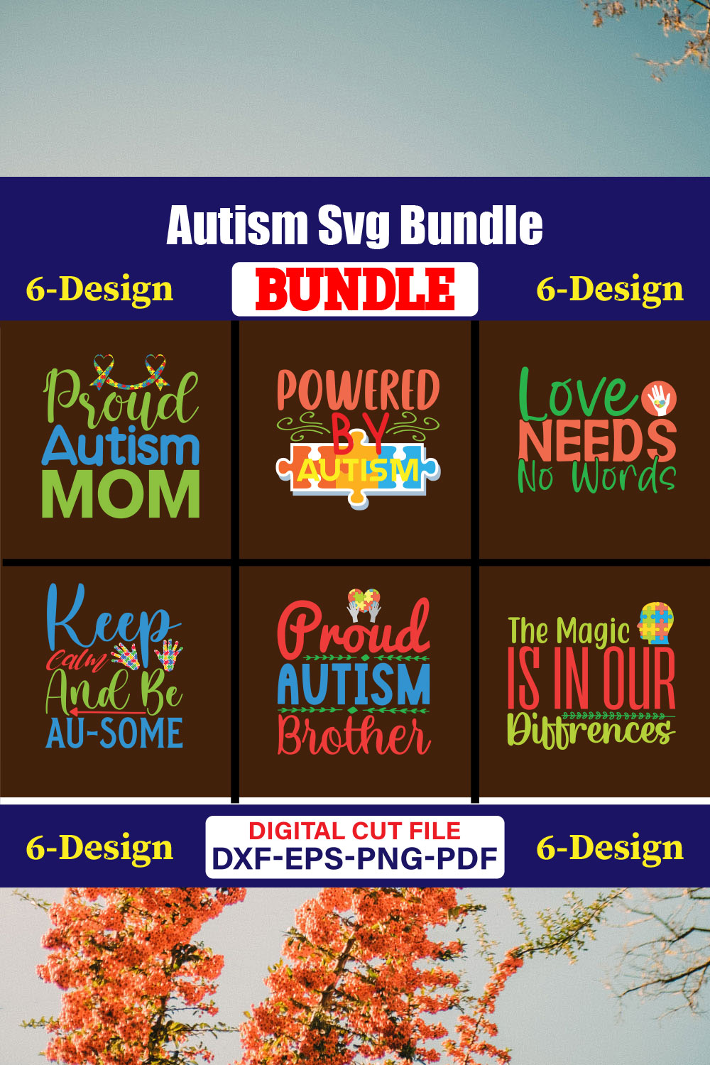 Autism Day T-shirt Design Bundle Vol- 10 pinterest preview image.