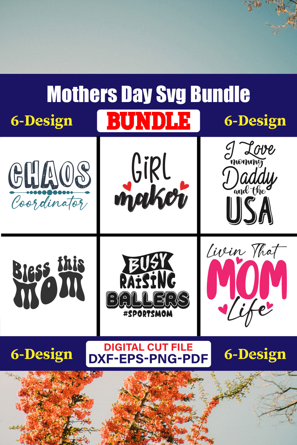 Mothers Day SVG Bundle, Mom life svg, Mama svg, Funny Mom Svg, Blessed mama svg, Mom of boys girls svg-Vol-88 pinterest preview image.