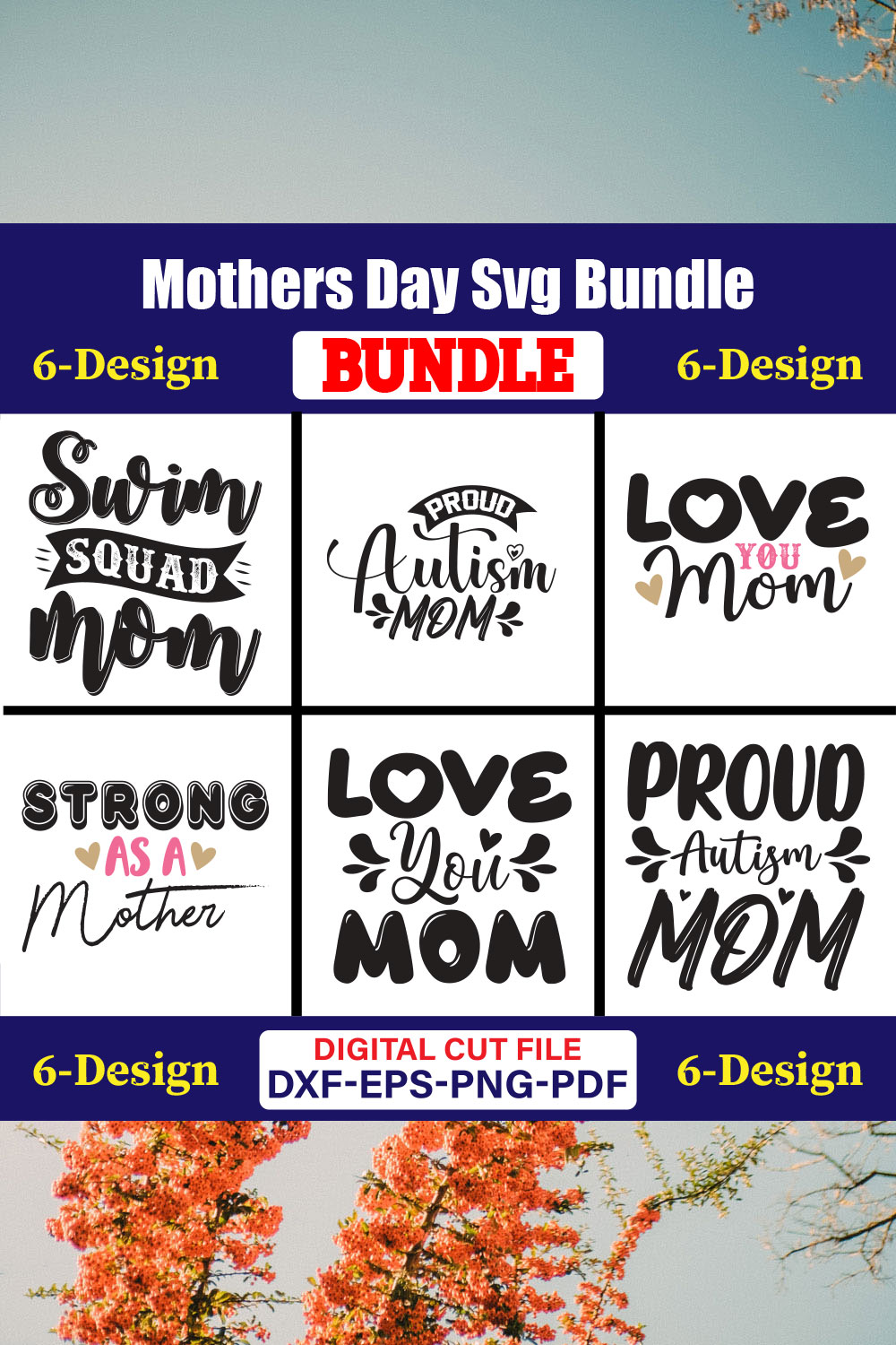 Mothers Day SVG Bundle, Mom life svg, Mama svg, Funny Mom Svg, Blessed mama svg, Mom of boys girls svg-Vol-56 pinterest preview image.