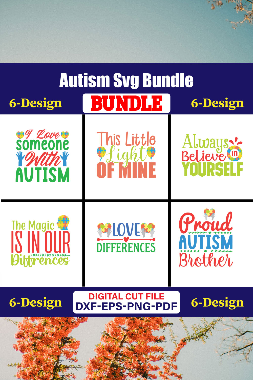 Autism Day T-shirt Design Bundle Vol-06 pinterest preview image.
