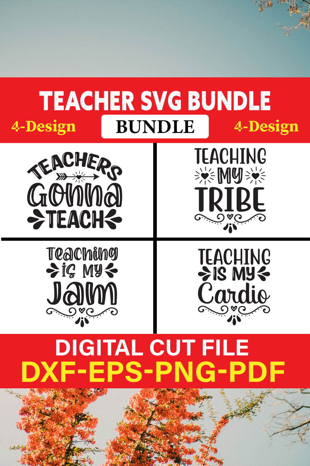 Teacher T-shirt Design Bundle Vol-26 pinterest preview image.