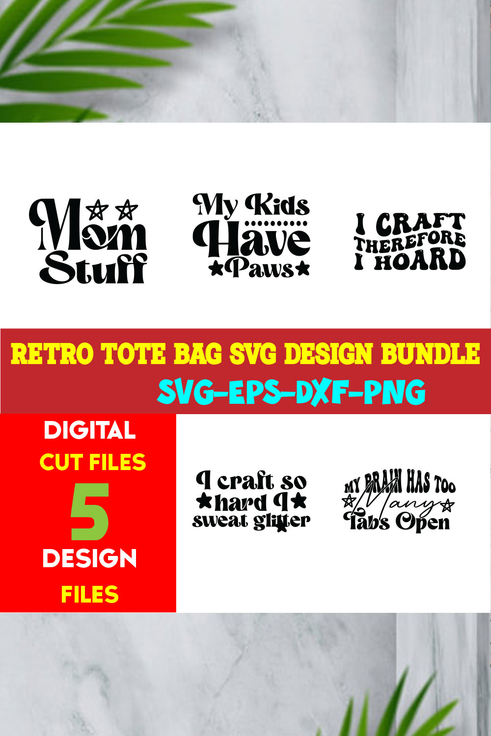 Retro Tote Bag T-shirt Design Bundle Volume-02 pinterest preview image.