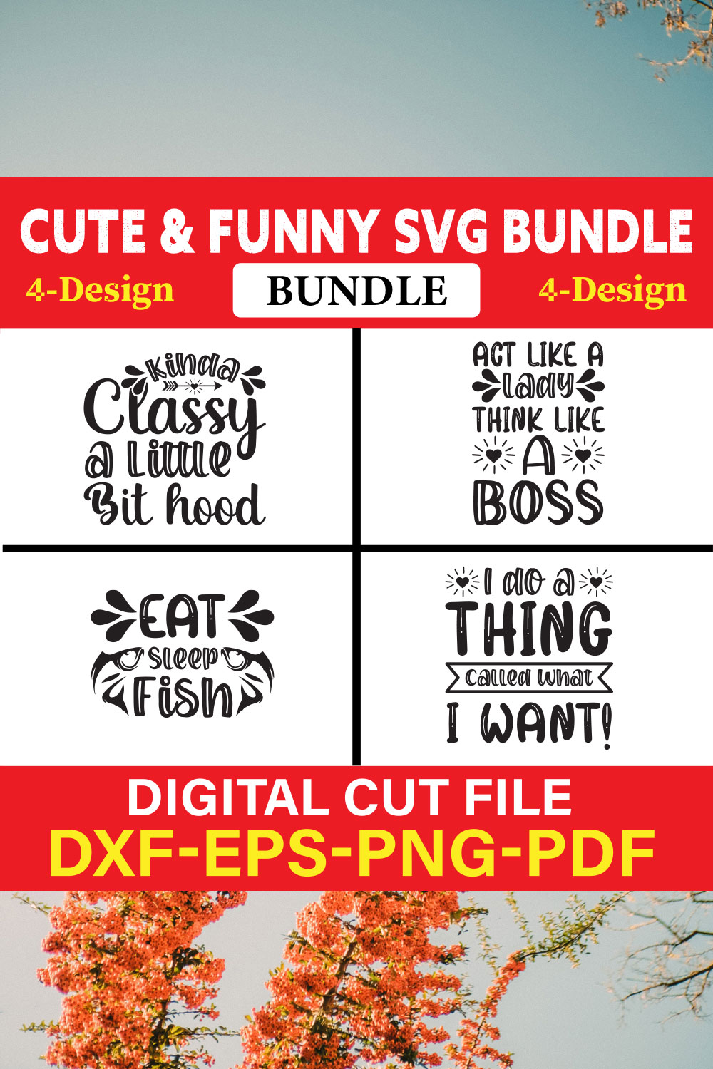 Cute & Funny T-shirt Design Bundle Vol-1 pinterest preview image.