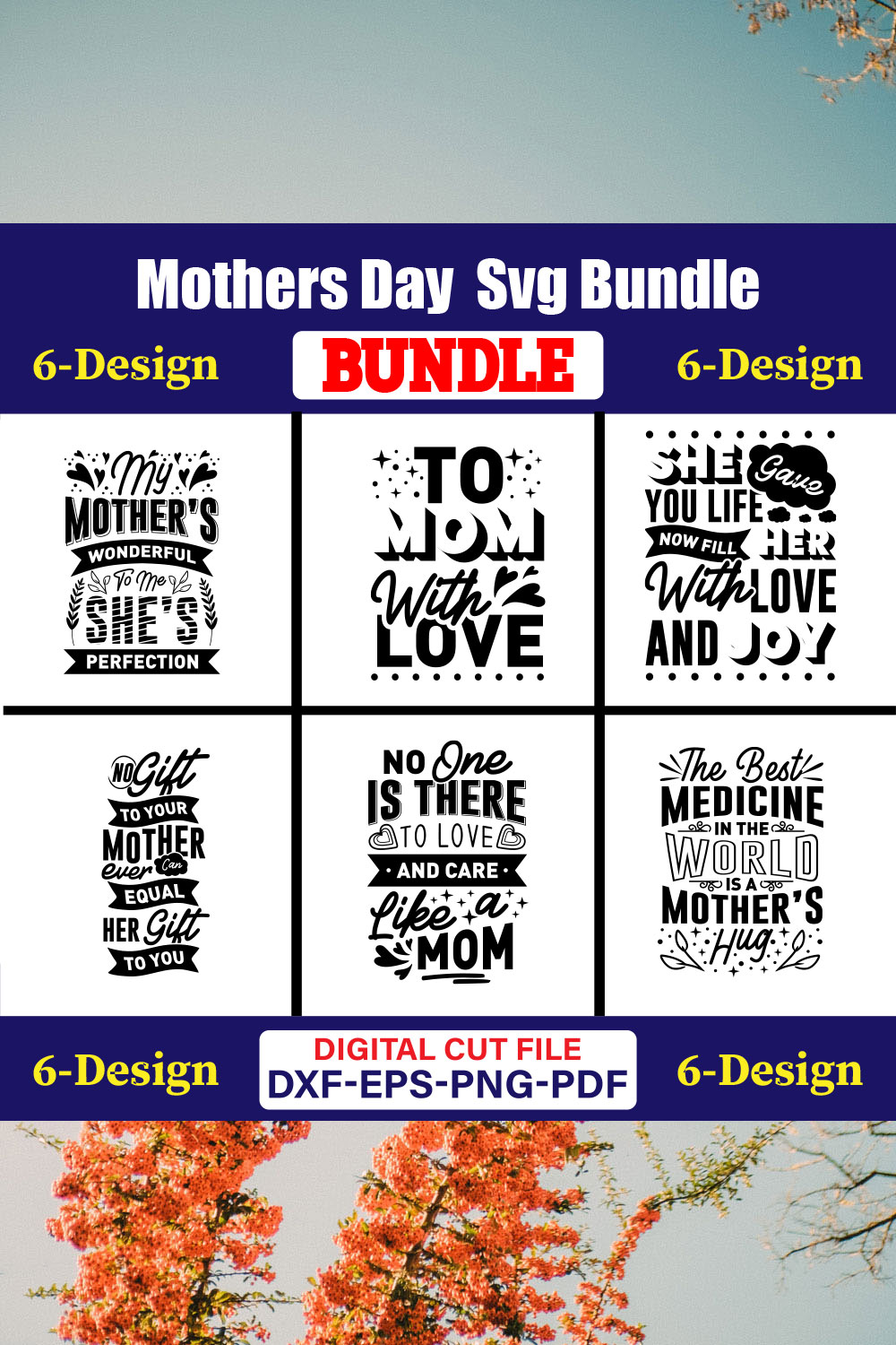 Mothers Day SVG Bundle, Mom life svg, Mama svg, Funny Mom Svg, Blessed mama svg, Mom of boys girls svg-Vol-53 pinterest preview image.