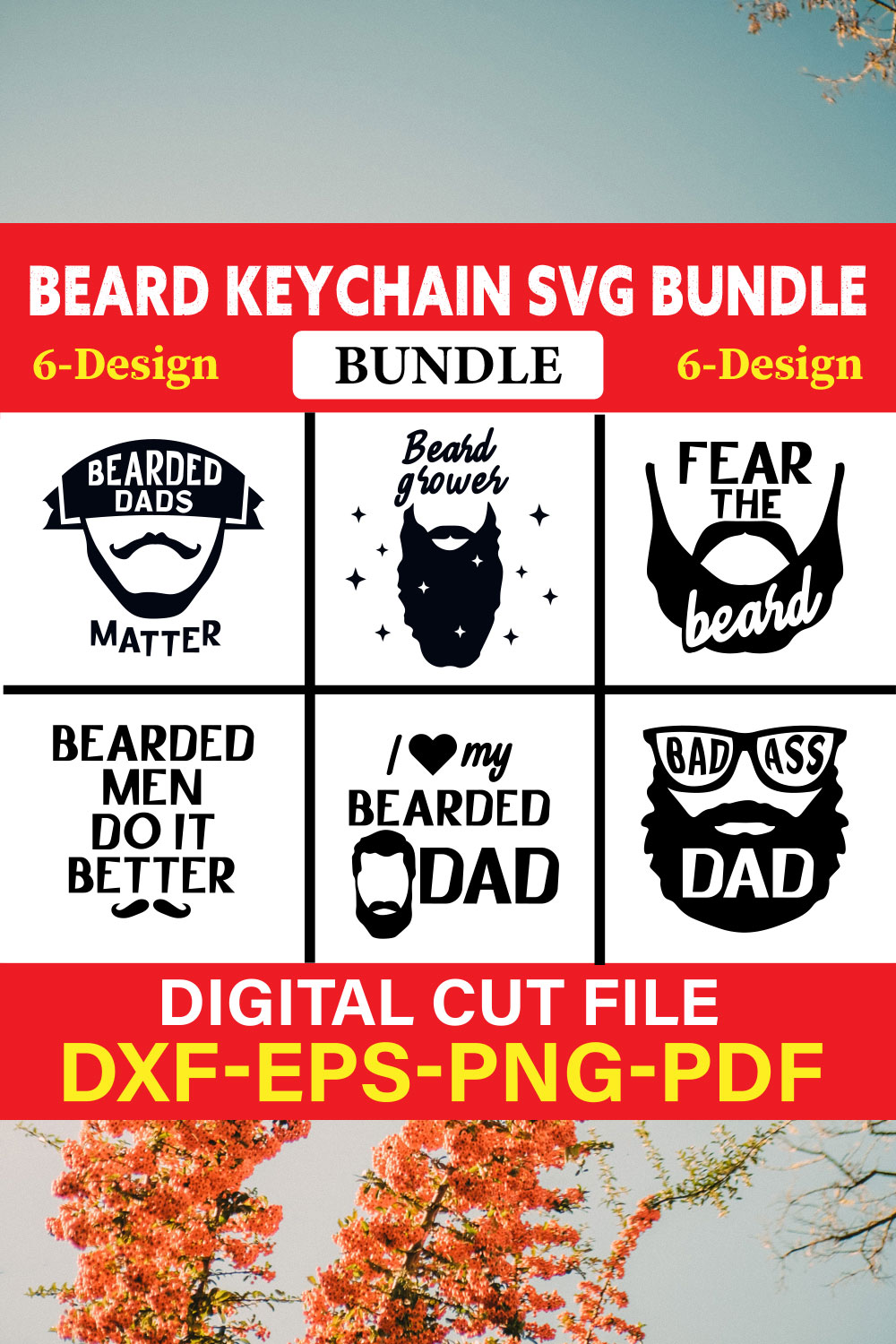 Beard Keychain T-shirt Design Bundle Vol-2 pinterest preview image.