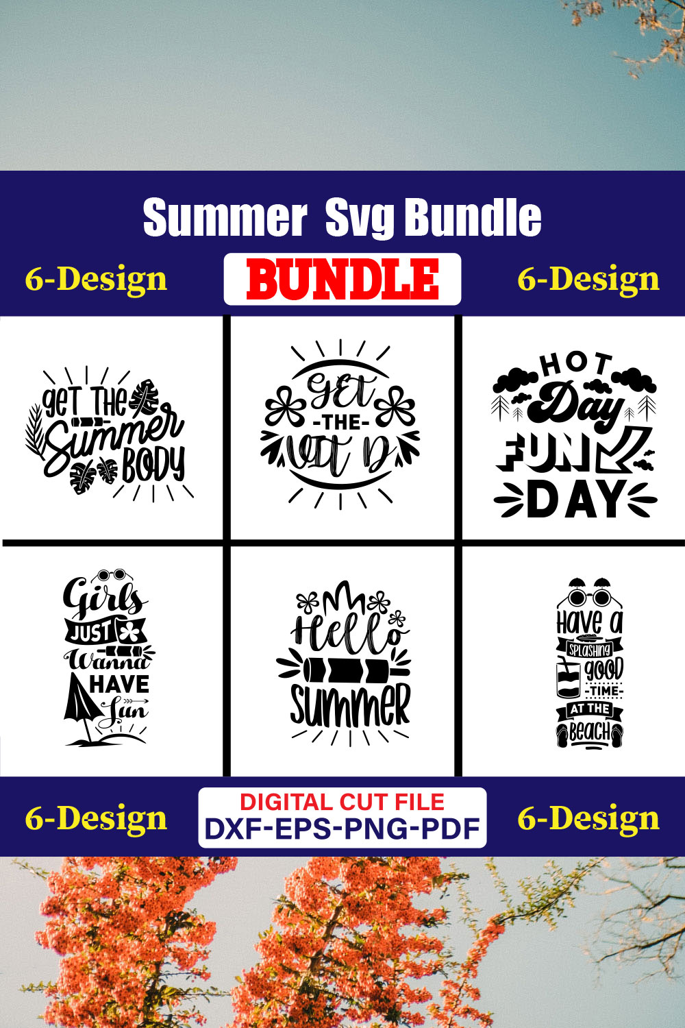 Summer T-shirt Design Bundle Vol-13 pinterest preview image.