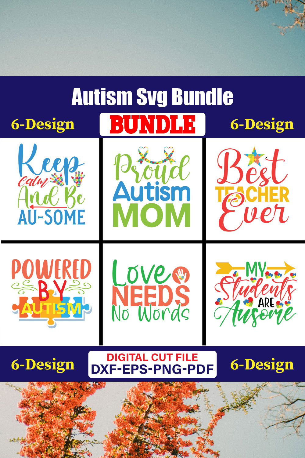 Autism Day T-shirt Design Bundle Vol-07 pinterest preview image.