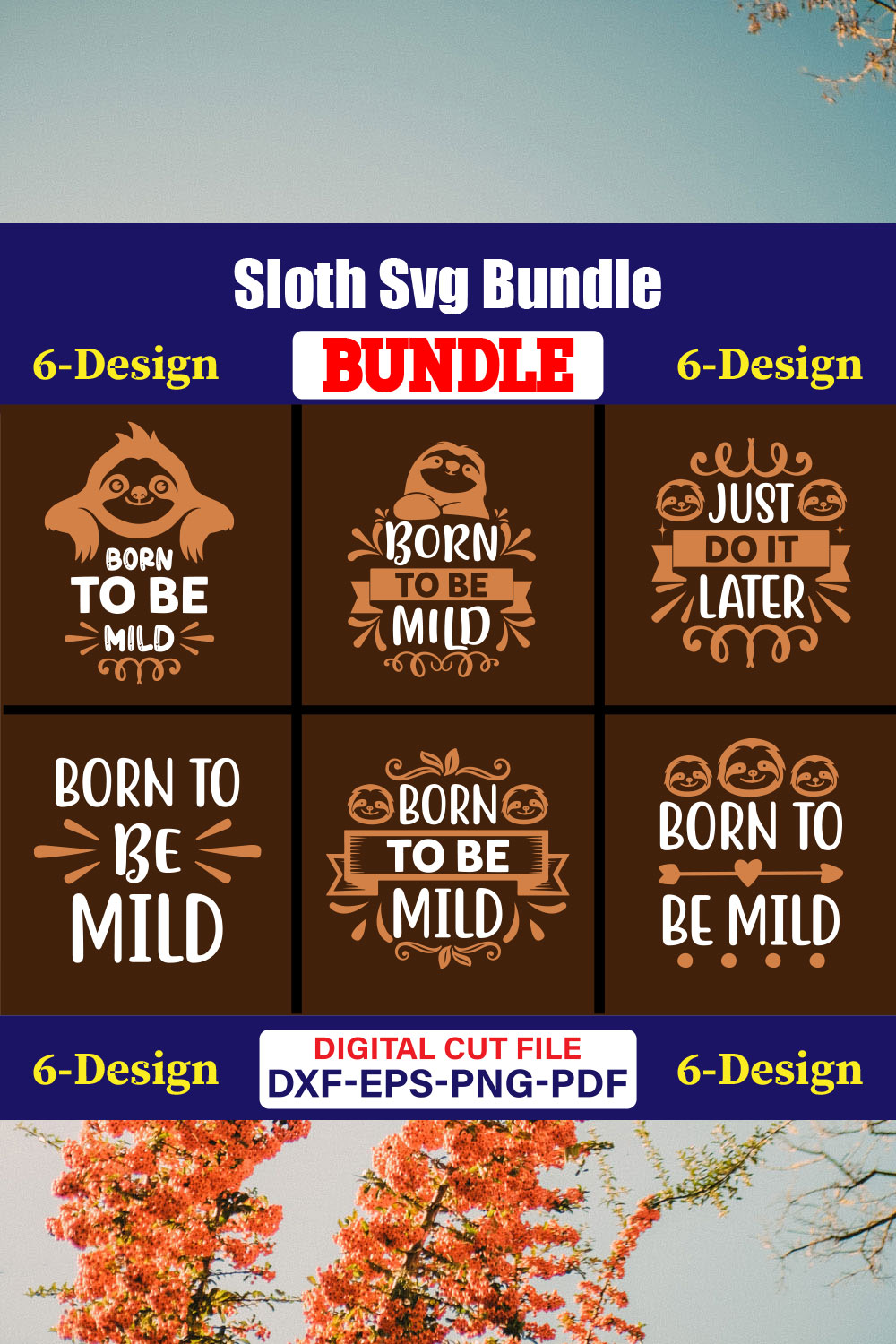 Sloth T-shirt Design Bundle Vol-01 pinterest preview image.