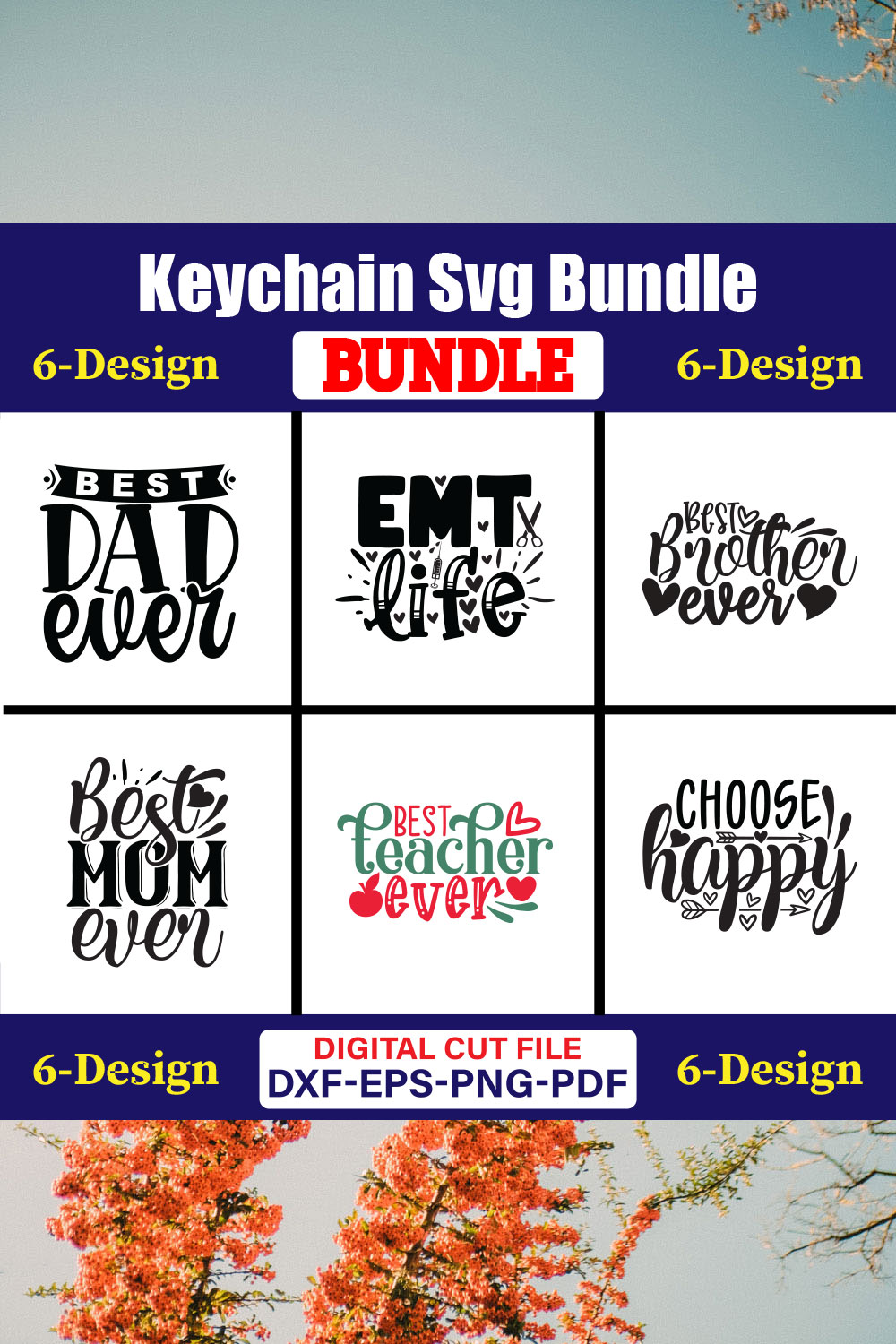 Keychain T-shirt Design Bundle Vol-01 pinterest preview image.