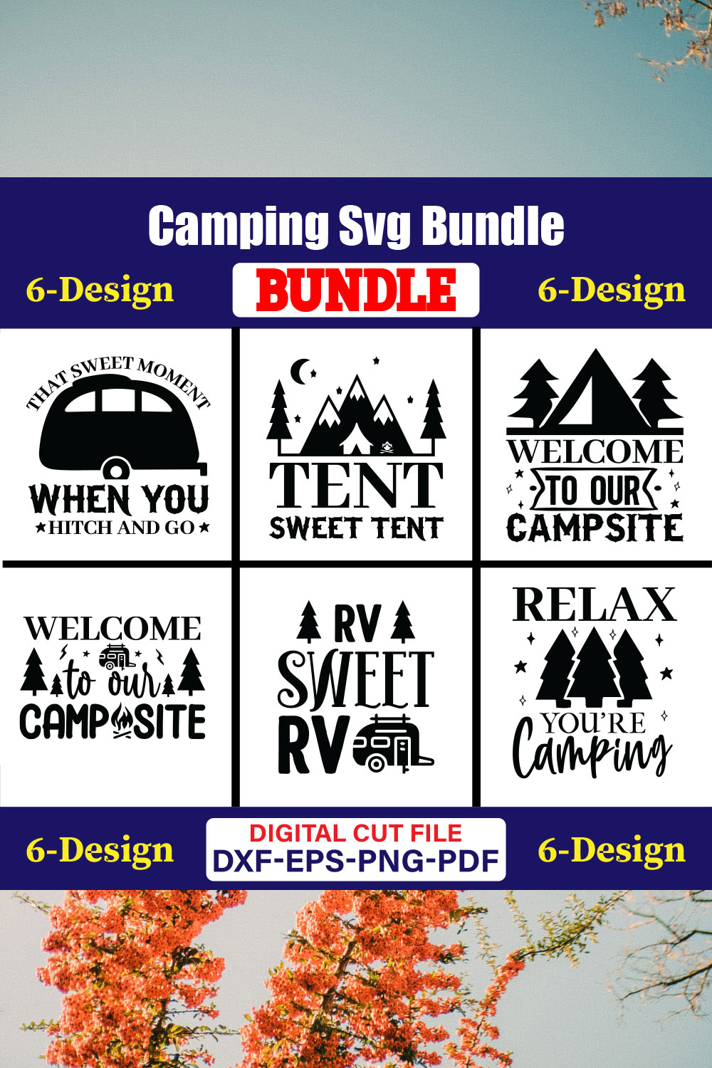 Camping T-shirt Design Bundle Vol-4 pinterest preview image.