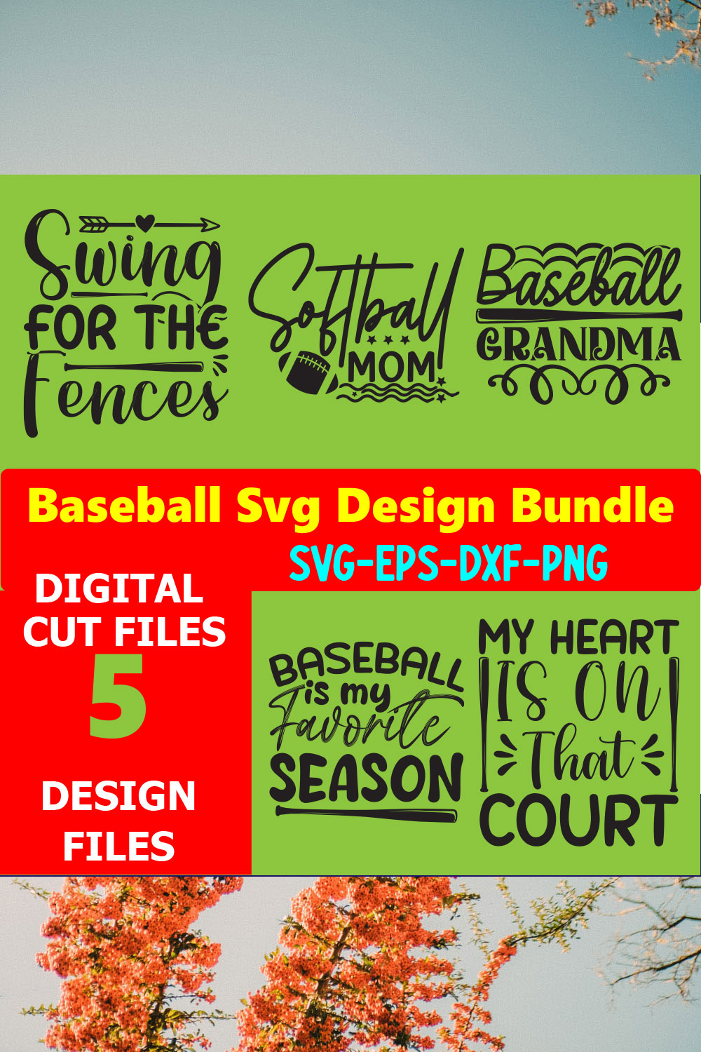 Baseball SVG T-shirt Design Bundle Volume-06 pinterest preview image.