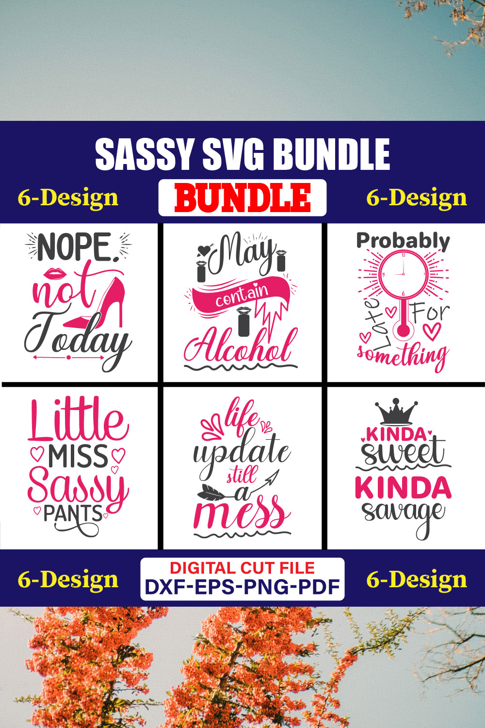 Sassy SVG T-shirt Design Bundle Vol-03 pinterest preview image.