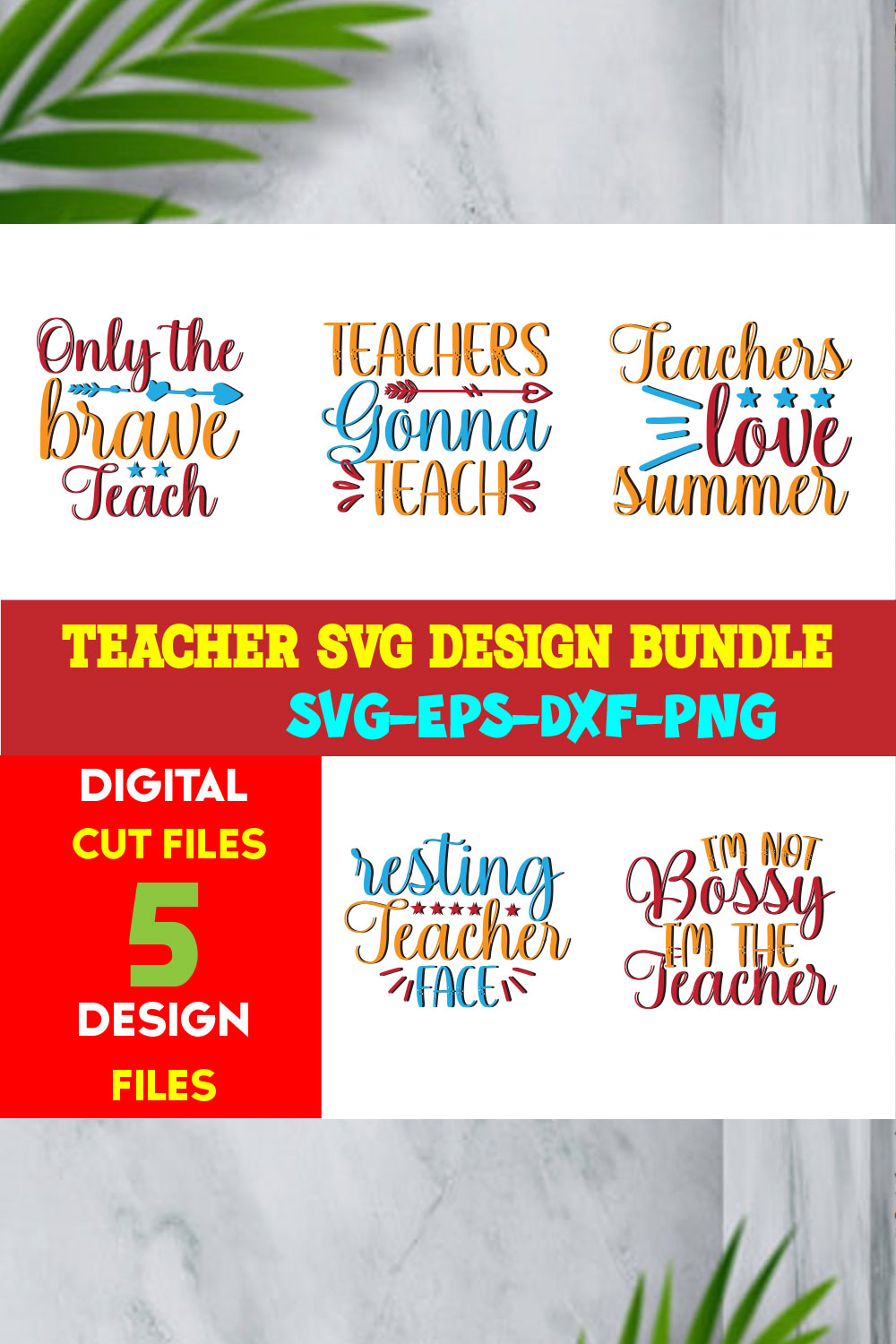 Teacher T-shirt Design Bundle Volume-03 pinterest preview image.