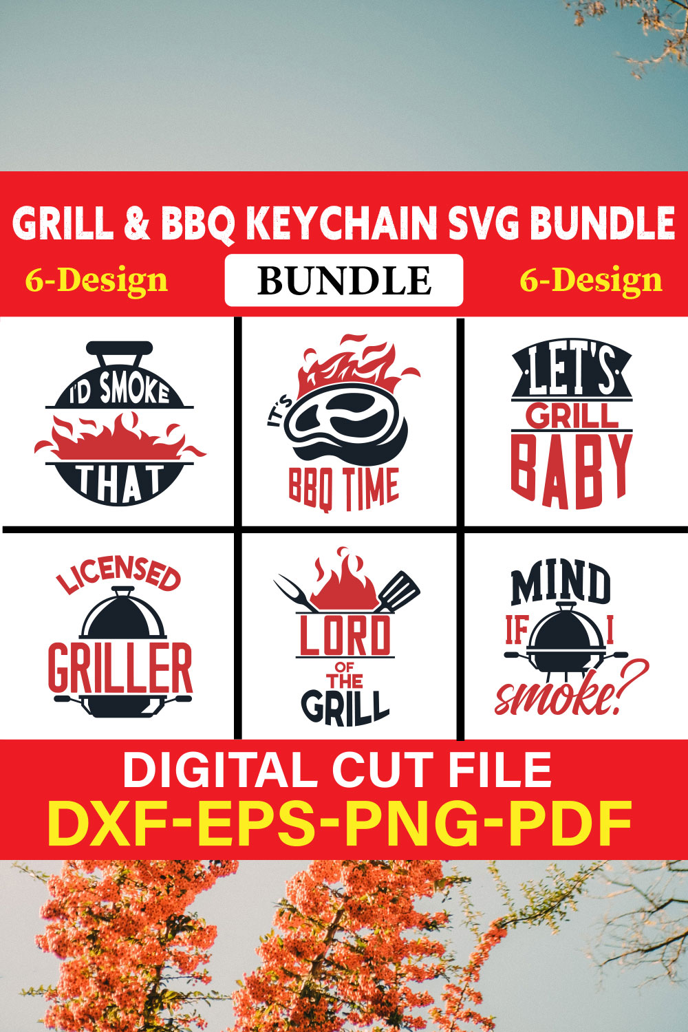 Grill & BBQ Keychain T-shirt Design Bundle Vol-3 pinterest preview image.