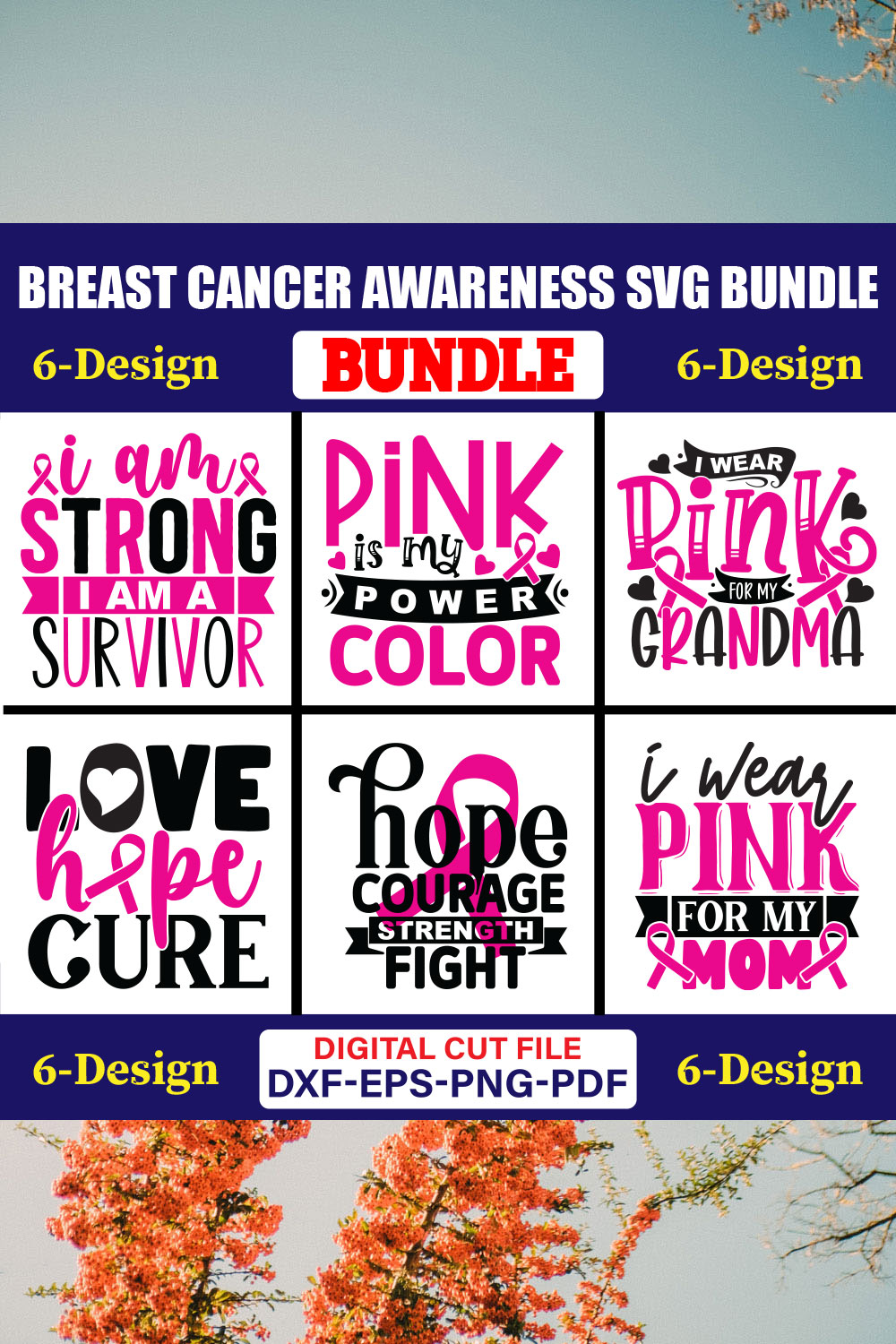 Breast Cancer Awareness SVG T-shirt Design Bundle Vol-13 pinterest preview image.