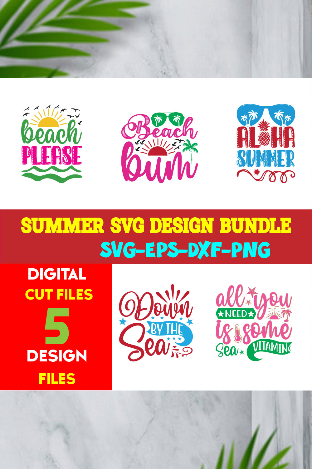 Summer T-shirt Design Bundle Volume-01 pinterest preview image.