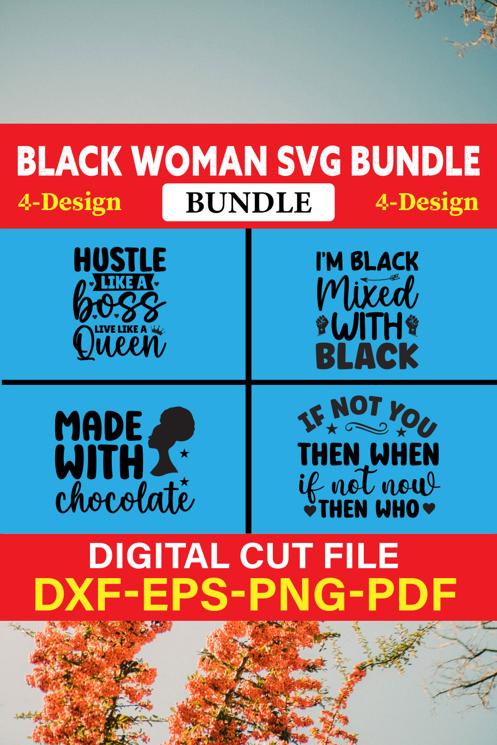 Black Woman T-shirt Design Bundle Vol-4 pinterest preview image.