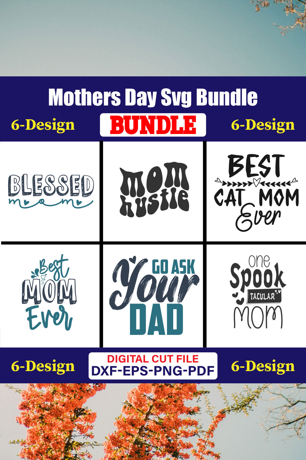 Mothers Day SVG Bundle, Mom life svg, Mama svg, Funny Mom Svg, Blessed mama svg, Mom of boys girls svg-Vol-96 pinterest preview image.