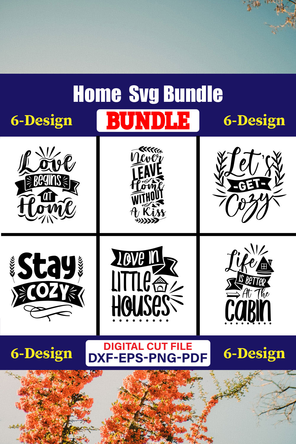 Home SVG T-shirt Design Bundle Vol-03 pinterest preview image.