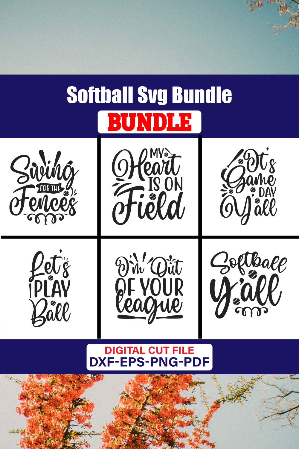 Softball T-shirt Design Bundle Vol-02 pinterest preview image.