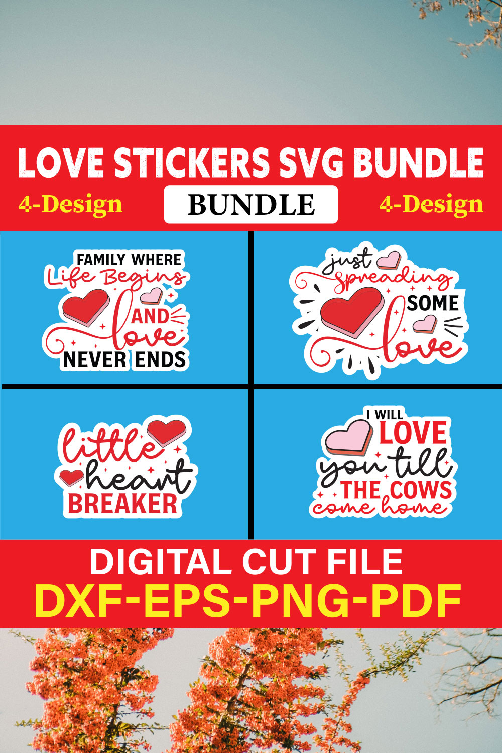 Love Stickers T-shirt Design Bundle Vol-3 pinterest preview image.