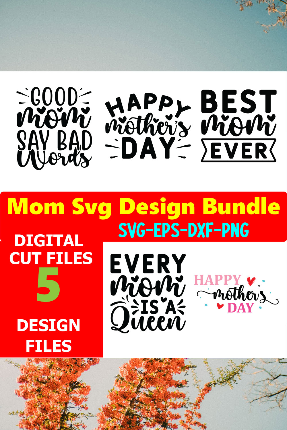 Mom SVG T-shirt Design Bundle Volume-05 pinterest preview image.