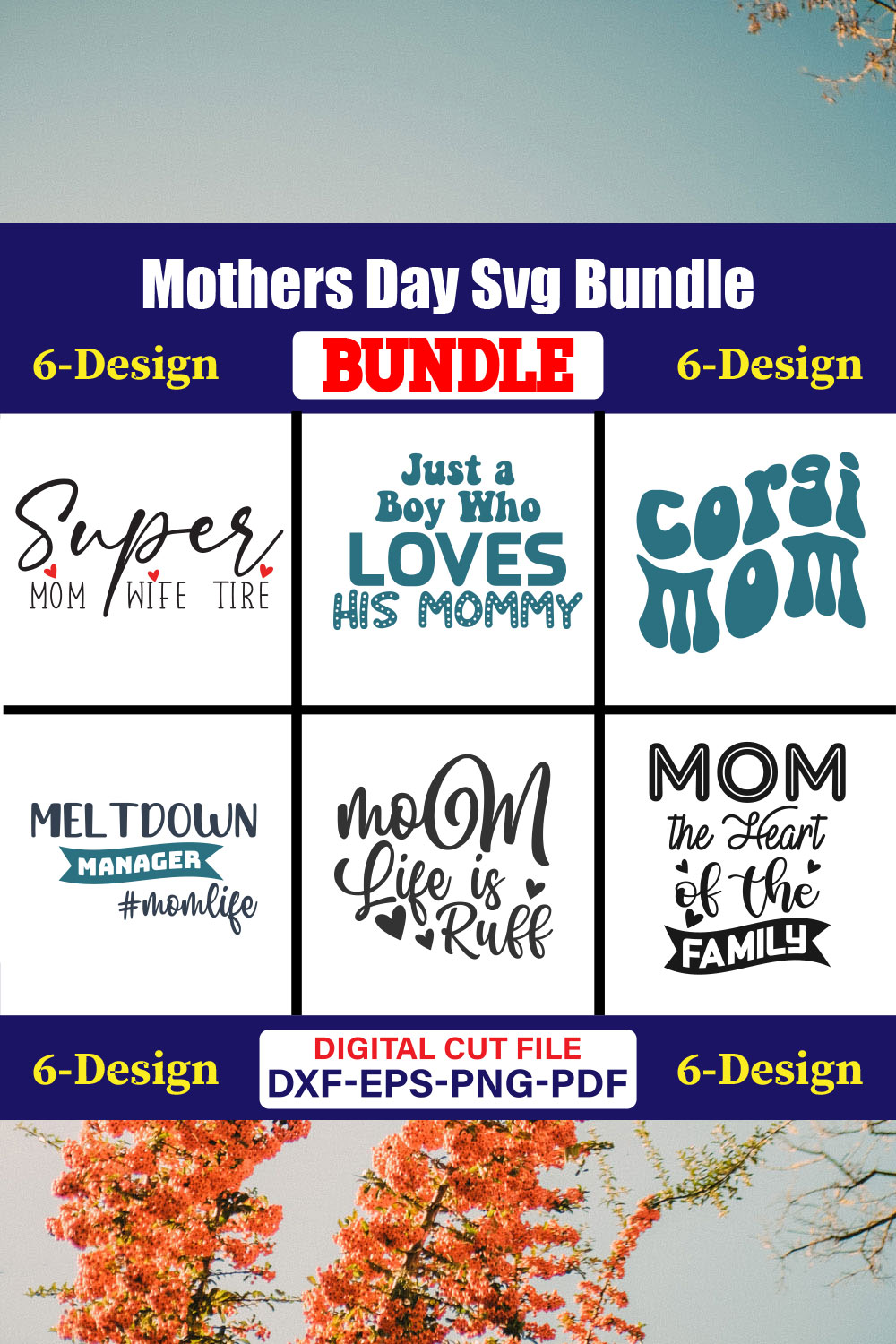 Mothers Day SVG Bundle, Mom life svg, Mama svg, Funny Mom Svg, Blessed mama svg, Mom of boys girls svg-Vol-143 pinterest preview image.