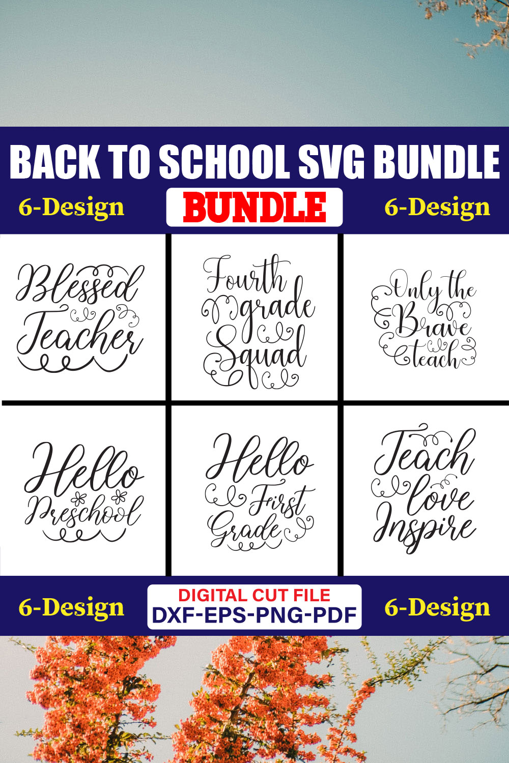 Back To School SVG T-shirt Design Bundle Vol-34 pinterest preview image.