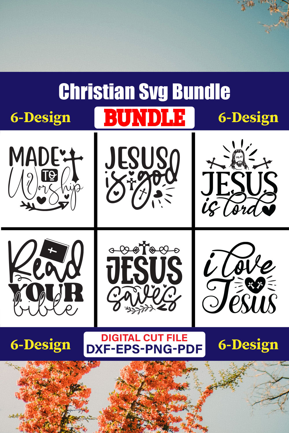 Christian SVG T-shirt Design Bundle Vol-36 pinterest preview image.