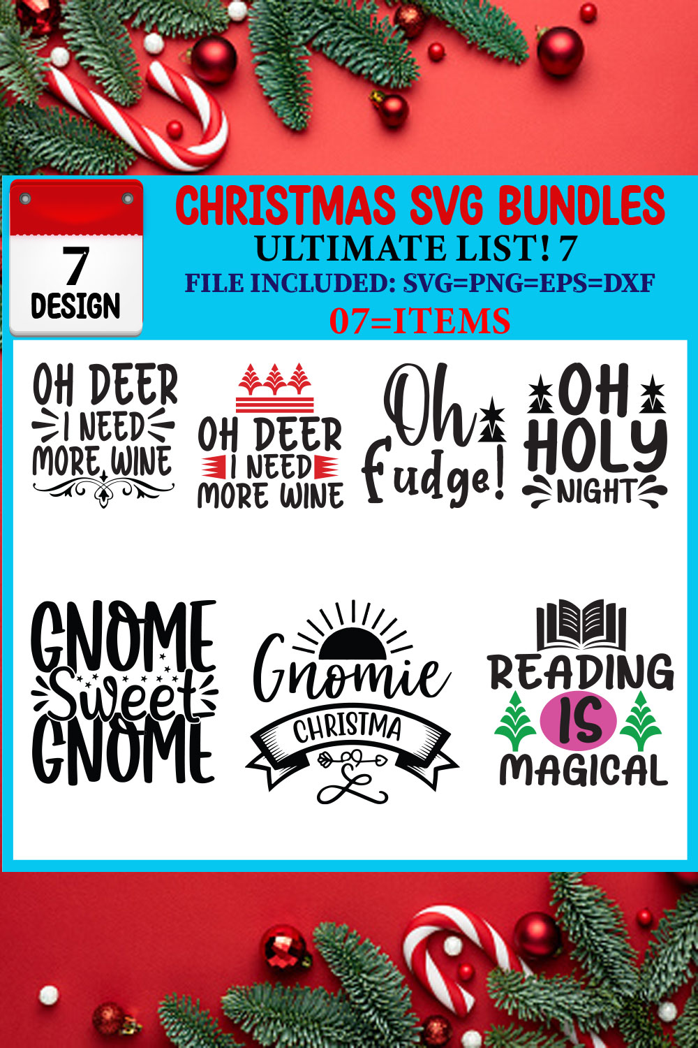 Ultimate List! Christmas SVG 07 T-shirt Design Bundle pinterest preview image.