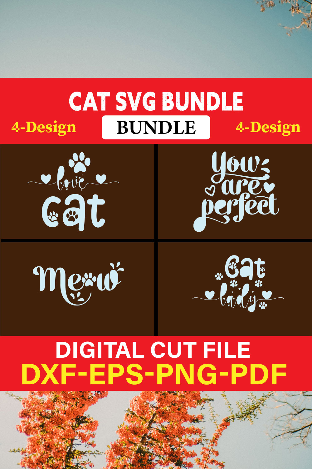 Cat T-shirt Design Bundle Vol-1 pinterest preview image.