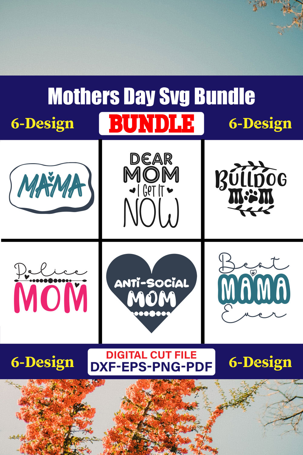 Mothers Day SVG Bundle, Mom life svg, Mama svg, Funny Mom Svg, Blessed mama svg, Mom of boys girls svg-Vol-107 pinterest preview image.