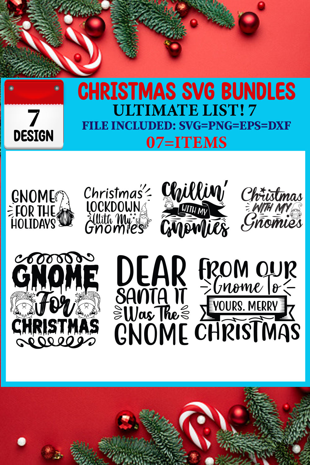 Ultimate List! Christmas SVG 07 T-shirt Design Bundle pinterest preview image.