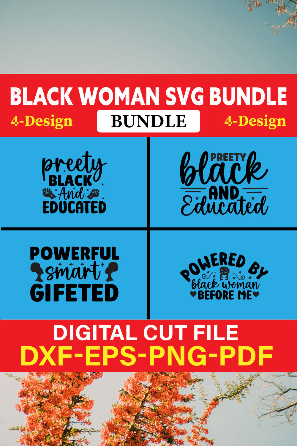 Black Woman T-shirt Design Bundle Vol-10 pinterest preview image.