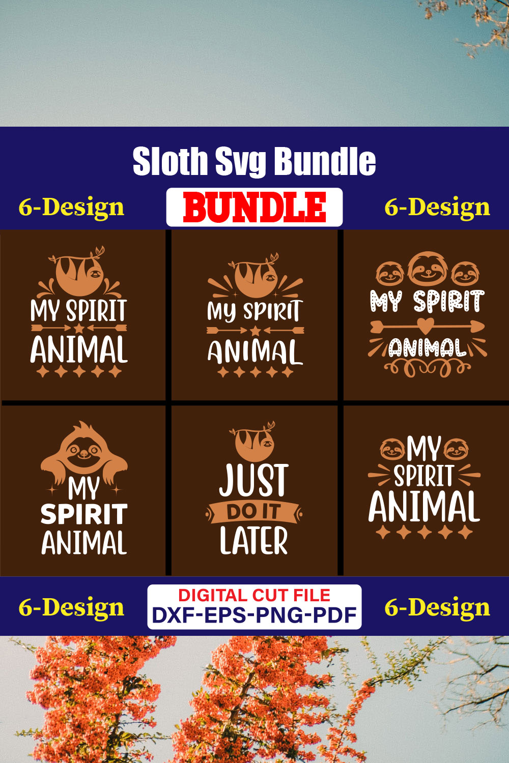 Sloth T-shirt Design Bundle Vol-02 pinterest preview image.