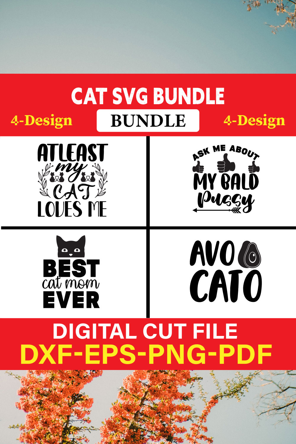 Cat SVG T-shirt Design Bundle Vol-2 pinterest preview image.