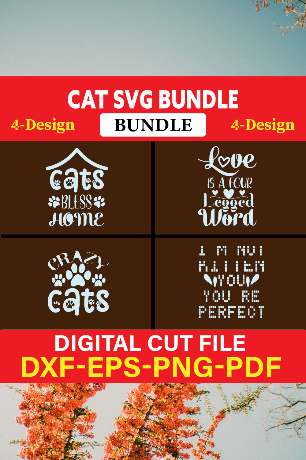 Cat T-shirt Design Bundle Vol-4 pinterest preview image.