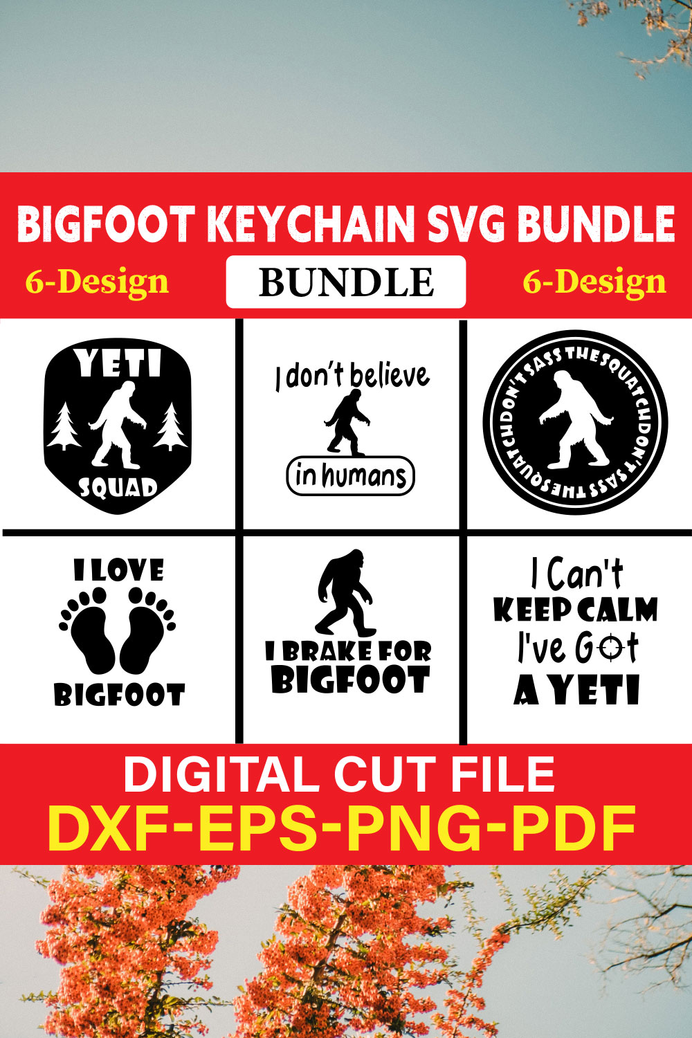 Bigfoot keychain T-shirt Design Bundle Vol-2 pinterest preview image.