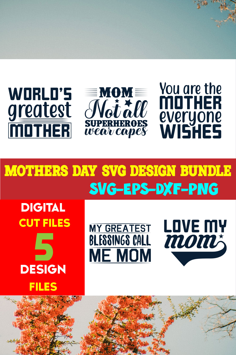 Mothers Day T-shirt Design Bundle Volume-10 pinterest preview image.