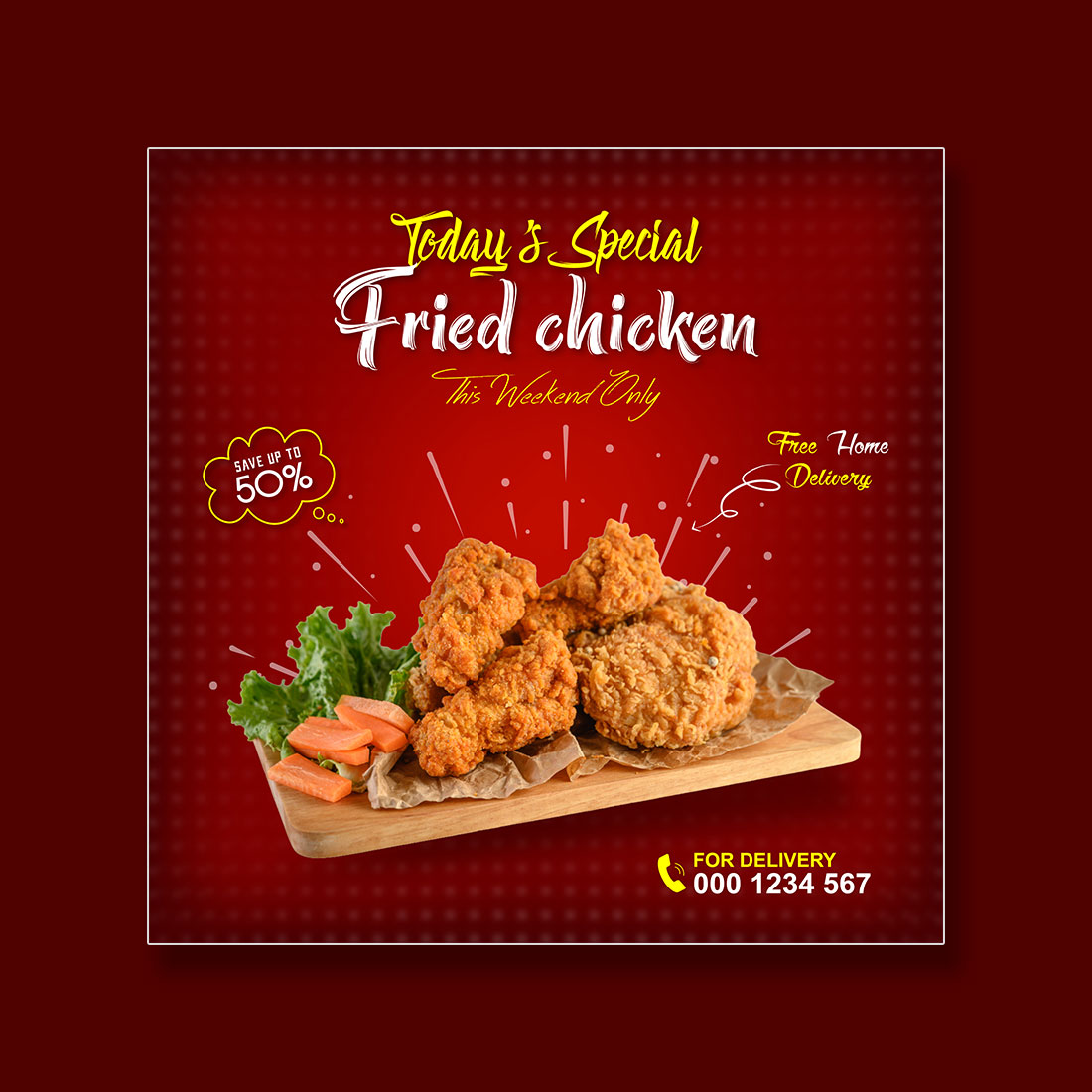 Special fried chicken sale social media post template preview image.