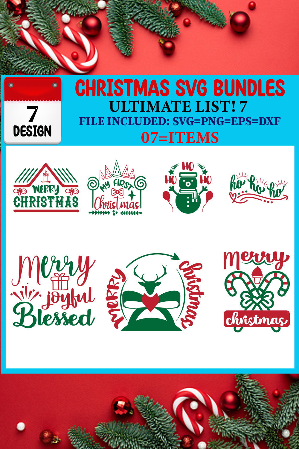 Ultimate List! Christmas SVG 07 T-shirt Design Bundle pinterest preview image.