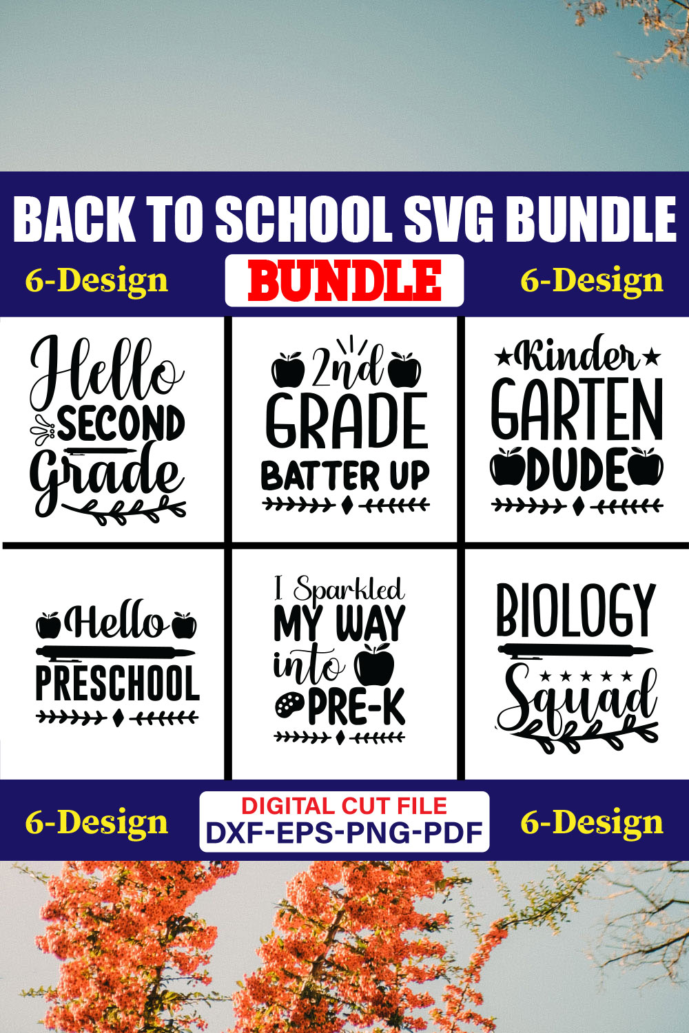 Back To School SVG T-shirt Design Bundle Vol-30 pinterest preview image.