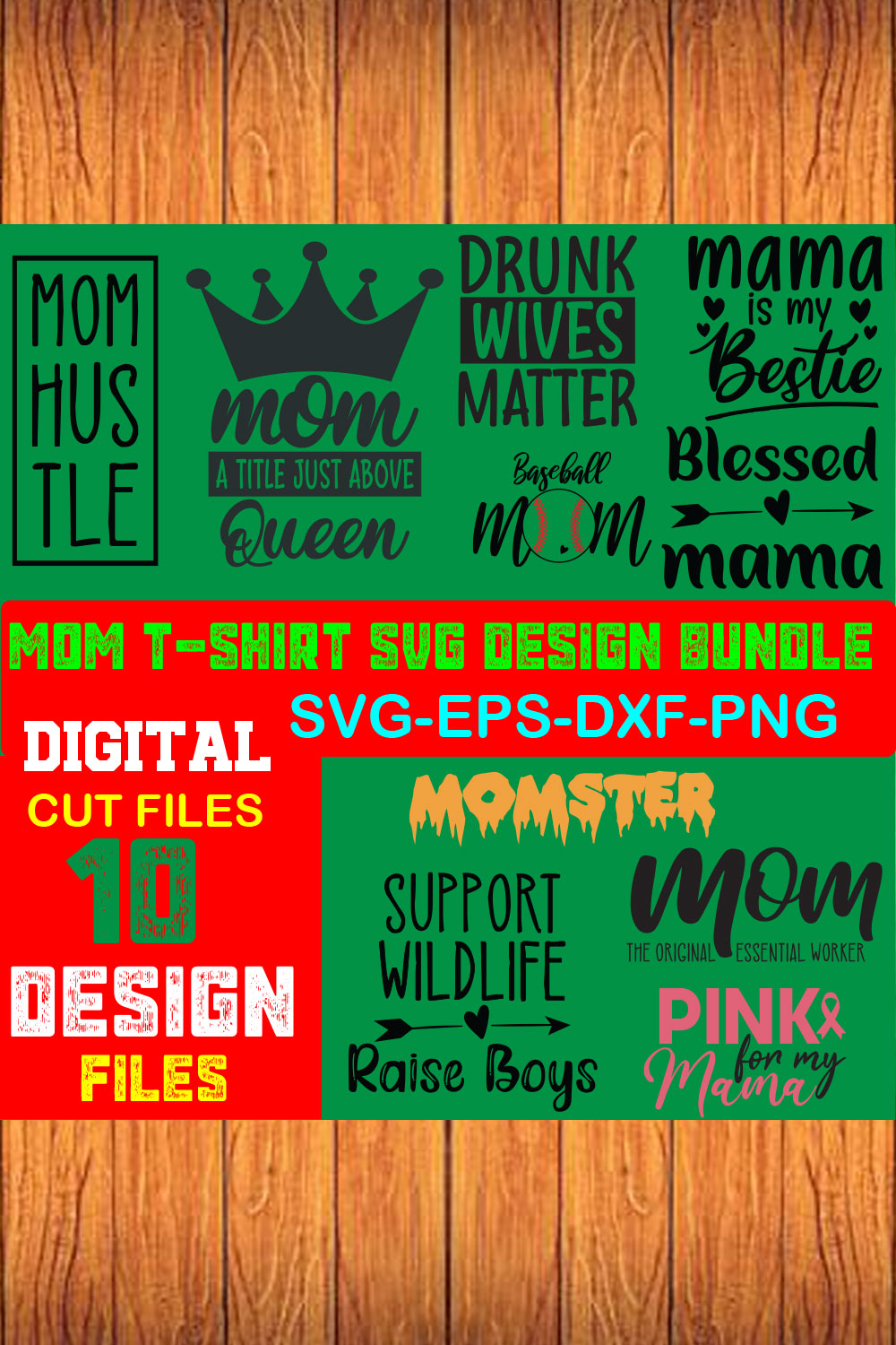 Mom T-shirt Design SVG Bundle pinterest preview image.