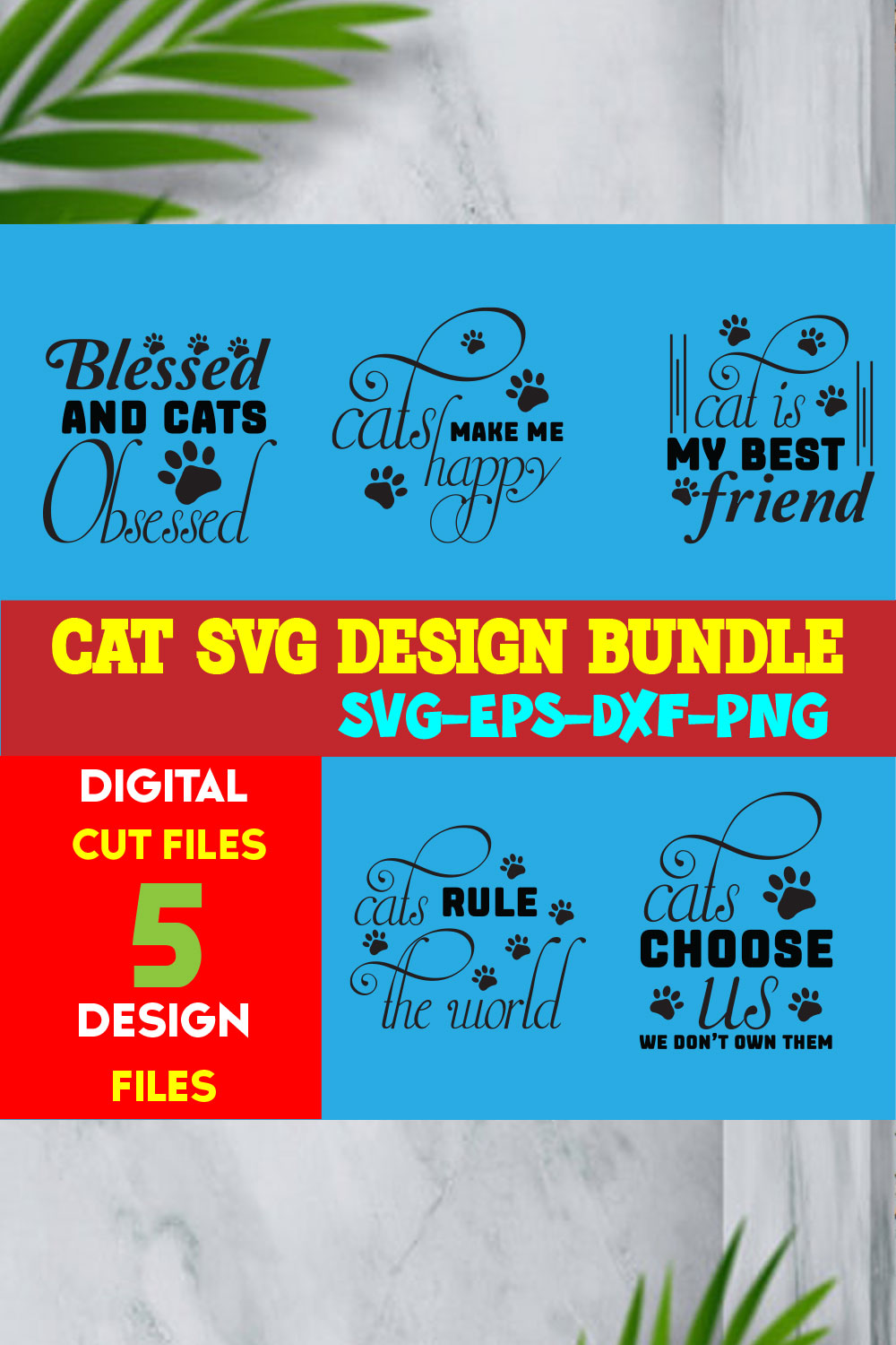 Cat T-shirt Design Bundle Volume-13 pinterest preview image.