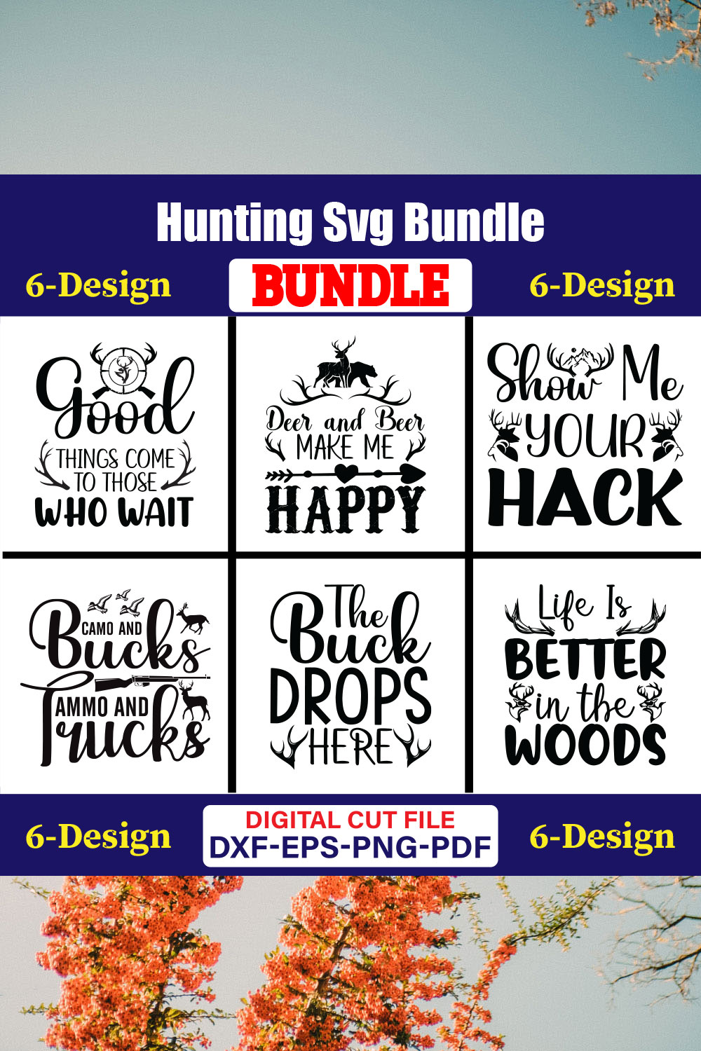 Hunting T-shirt Design Bundle Vol-5 pinterest preview image.