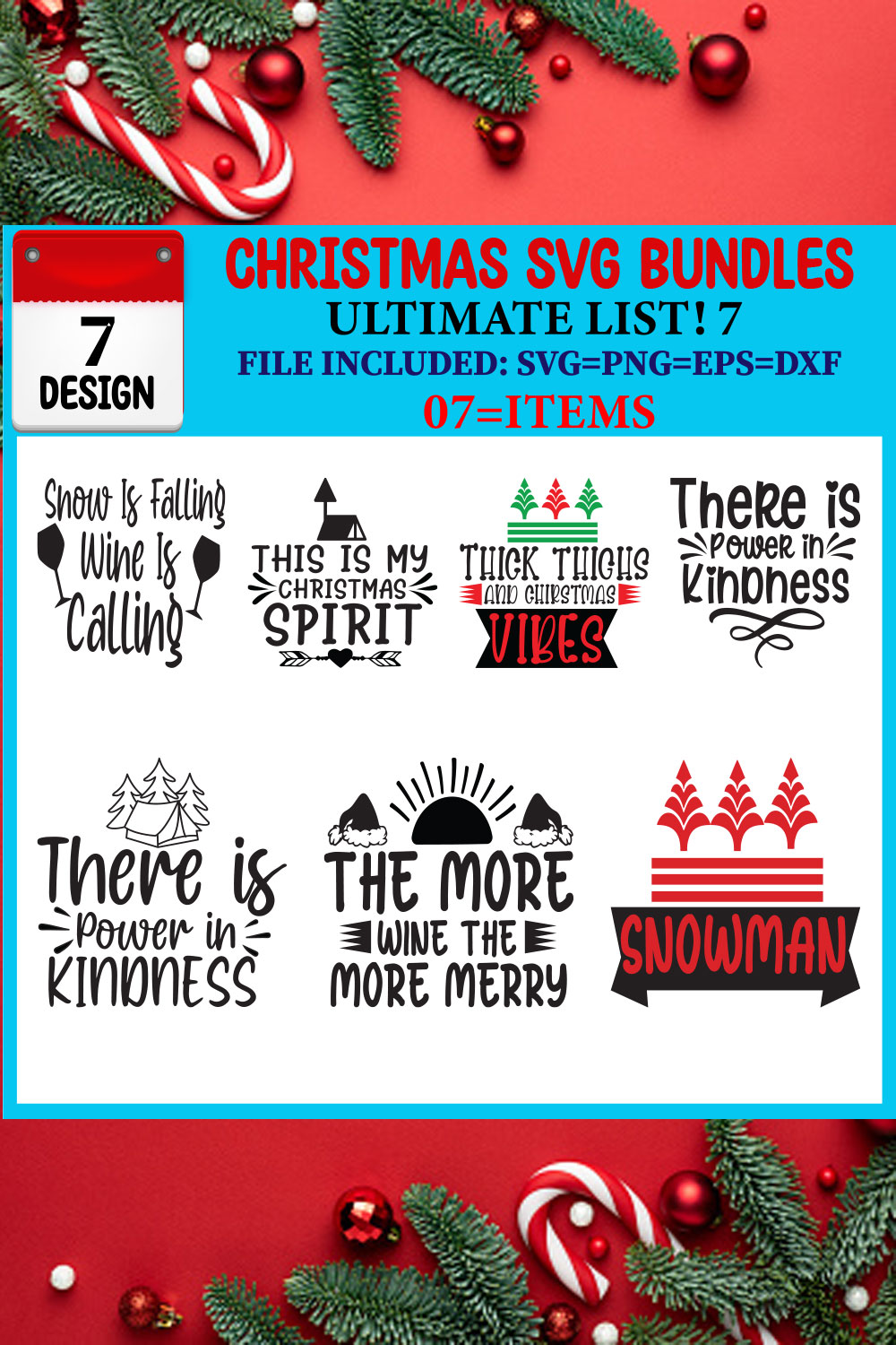 Ultimate List! Christmas SVG 07 T-shirt Design Bundle pinterest preview image.