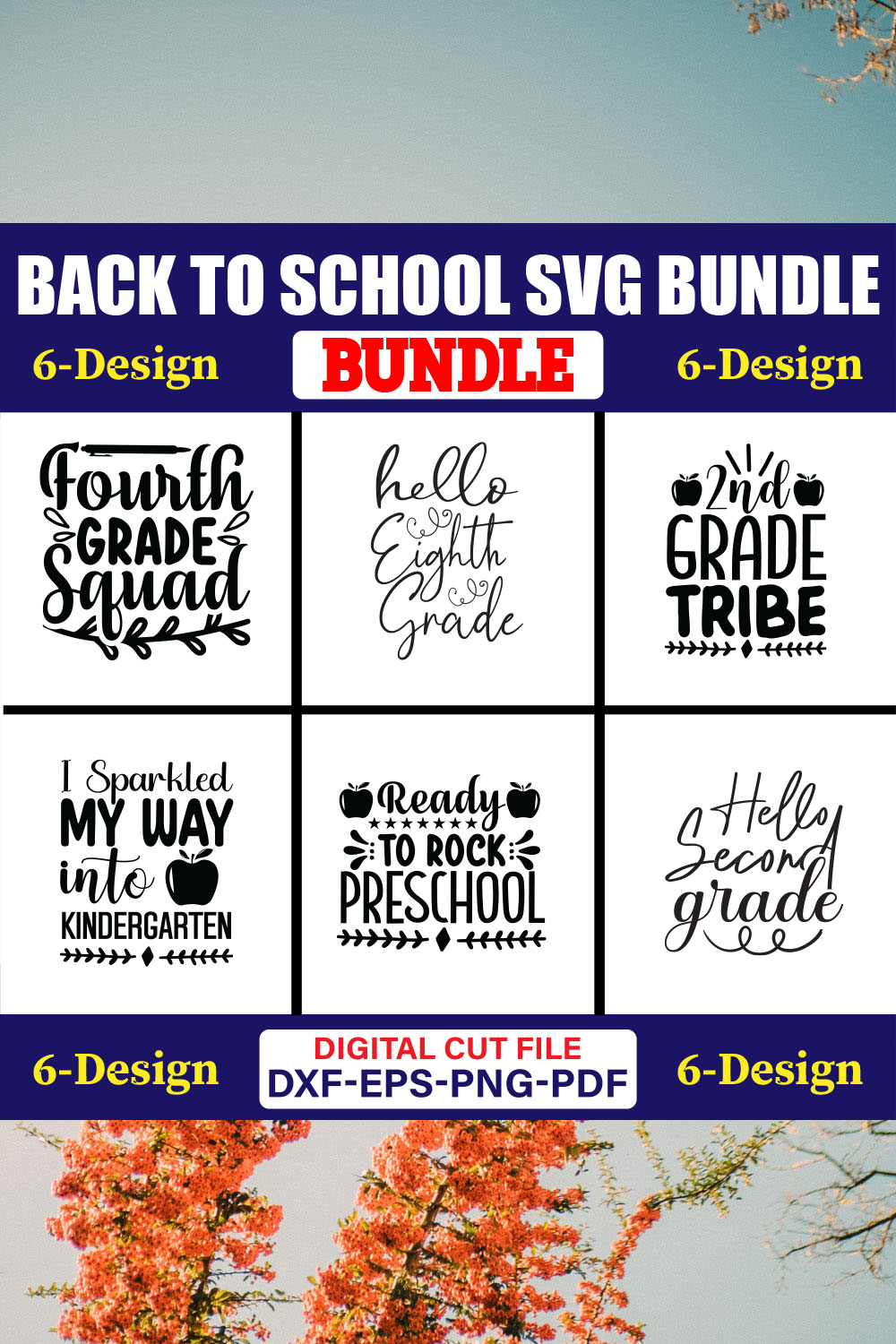 Back To School SVG T-shirt Design Bundle Vol-32 pinterest preview image.