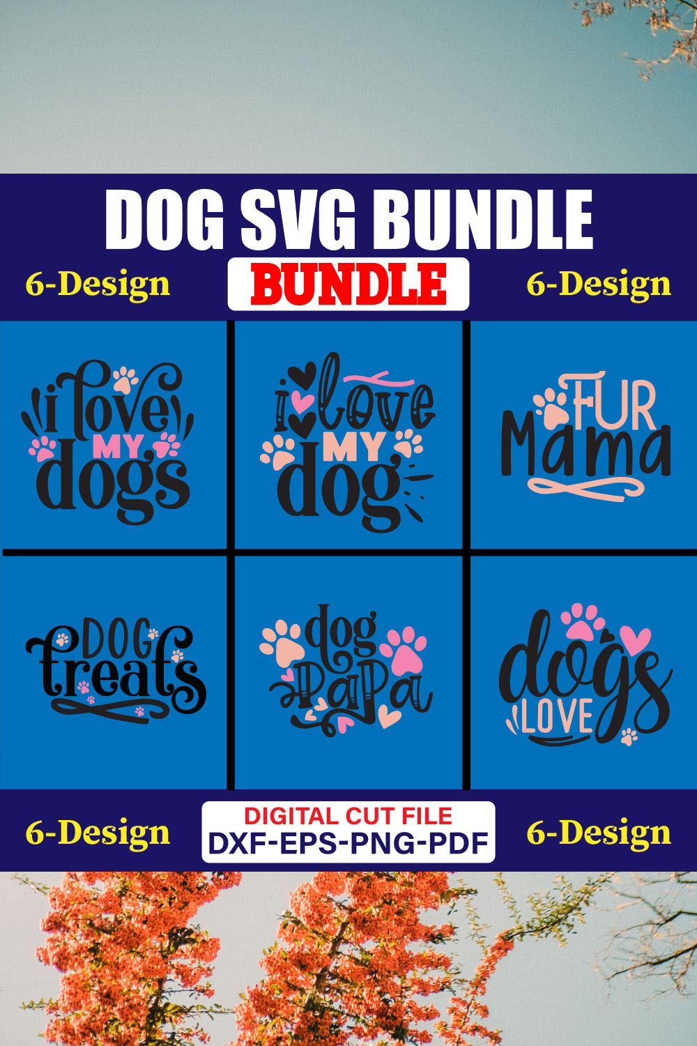 Dog SVG T-shirt Design Bundle Vol-17 pinterest preview image.