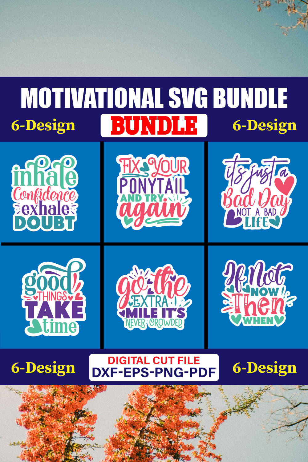 Motivational SVG T-shirt Design Bundle Vol-10 pinterest preview image.